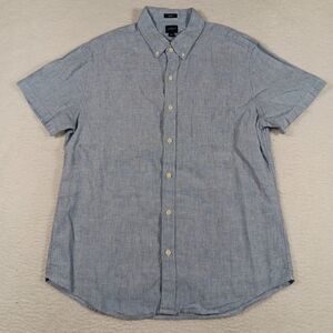 J Crew Shirt Mens Large Blue Slim Fit Linen Blend Short Sleeve Chambray